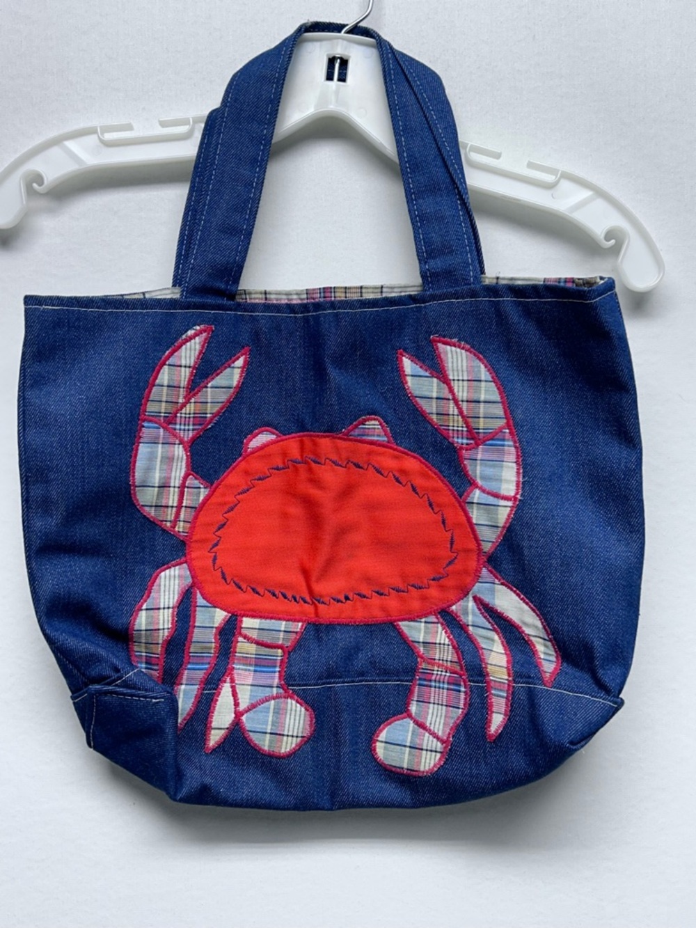 Denim Tote Bag with Red Crab Applique VTG